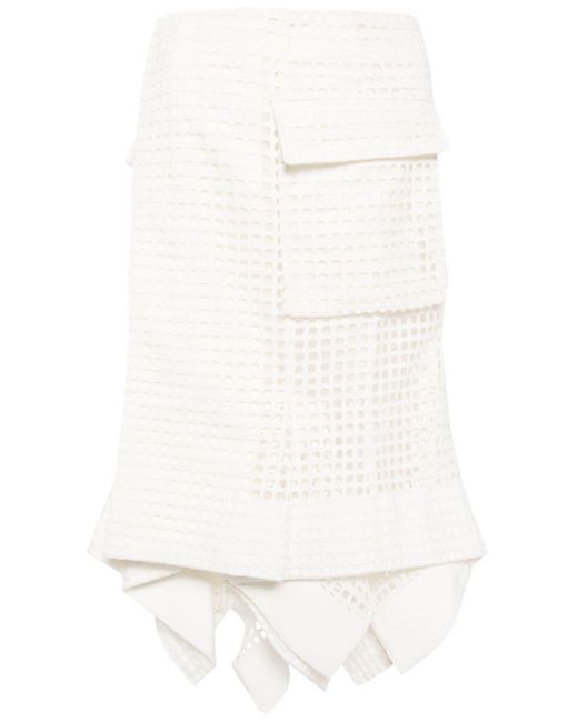 Sacai White Handkerchief Cotton Midi Skirt