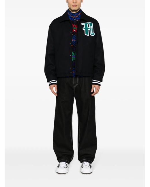 Aries Black Logo-Appliqué Varsity Jacket for men