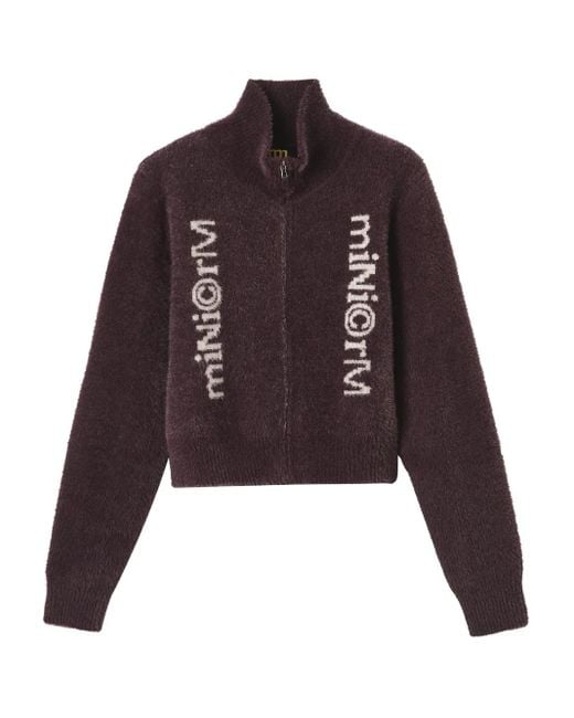 Mini Cream Brown High-Neck Zip-Front Jacket