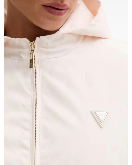 Guess White Hooded Logo-Patch Jacket