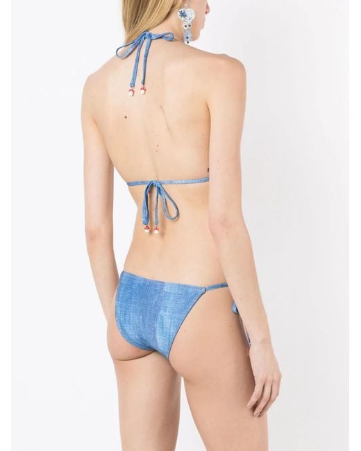 Amir Slama Blue Embroidered-Patch Bikini Set