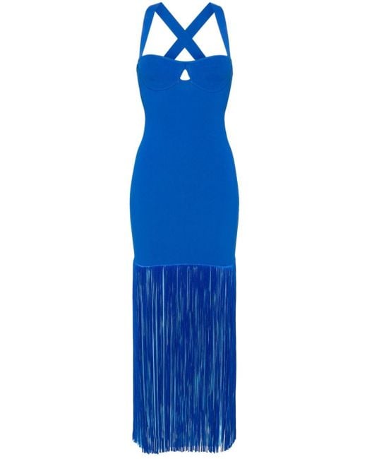 Robe longue Mia à détails de franges Galvan en coloris Blue