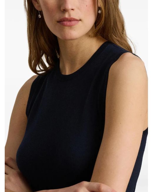 Ralph Lauren Blue Sleeveless Ribbed-Trim Top