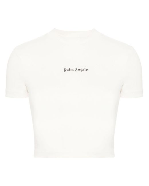 Palm Angels White Logo-embroidered Cropped T-shirt