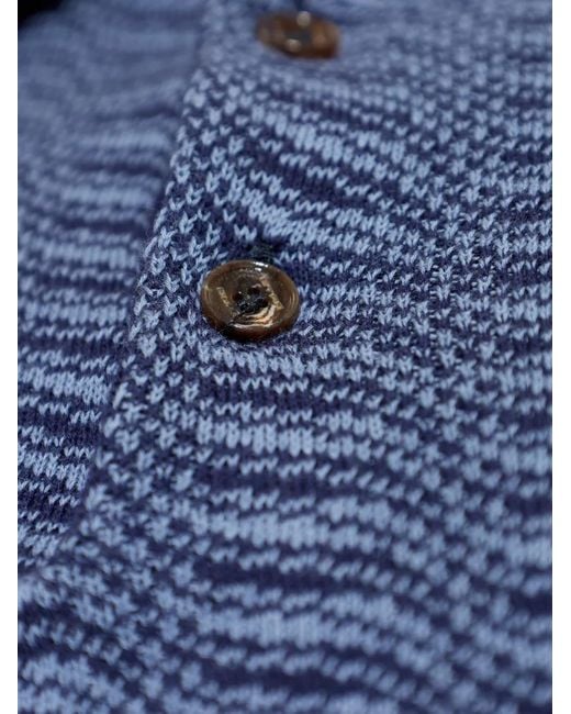 Etro Blue Patterned Buttoned Polo Shirt for men