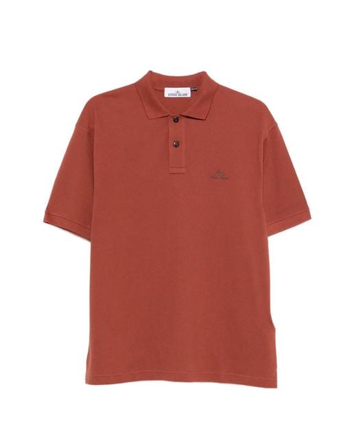 Stone Island Red Button Polo Shirt for men