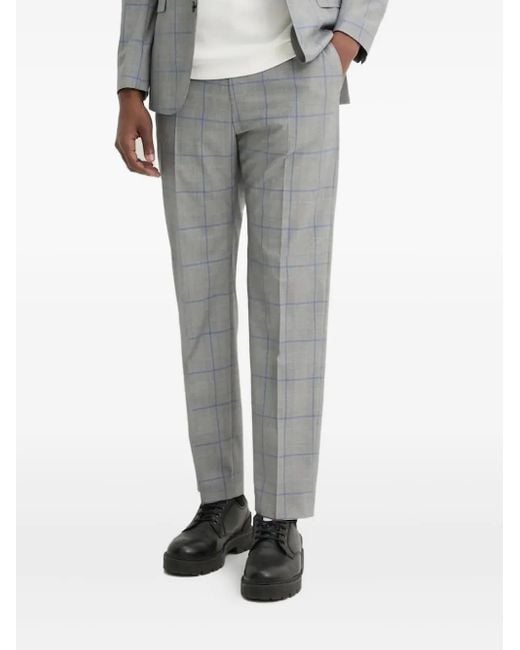 HUGO Gray Checked Tailored Trousers for men