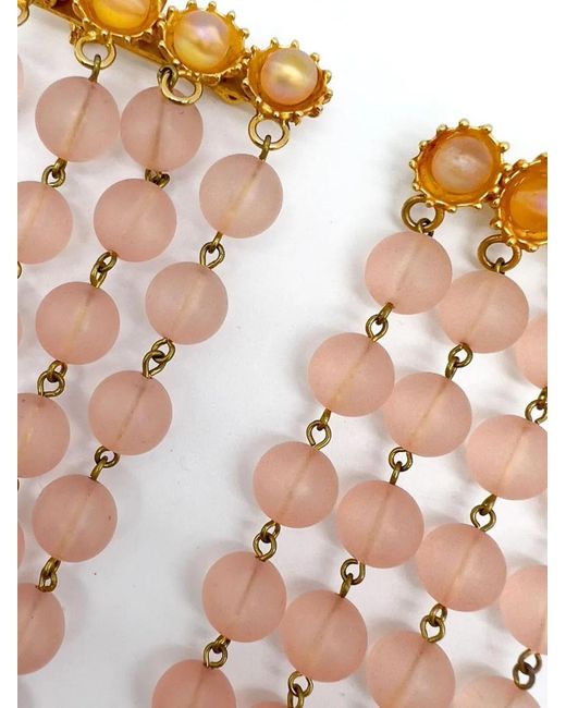JENNIFER GIBSON JEWELLERY Metallic Vintage Pair Of Long Pink Satin Bead Tassel Brooches 1960s