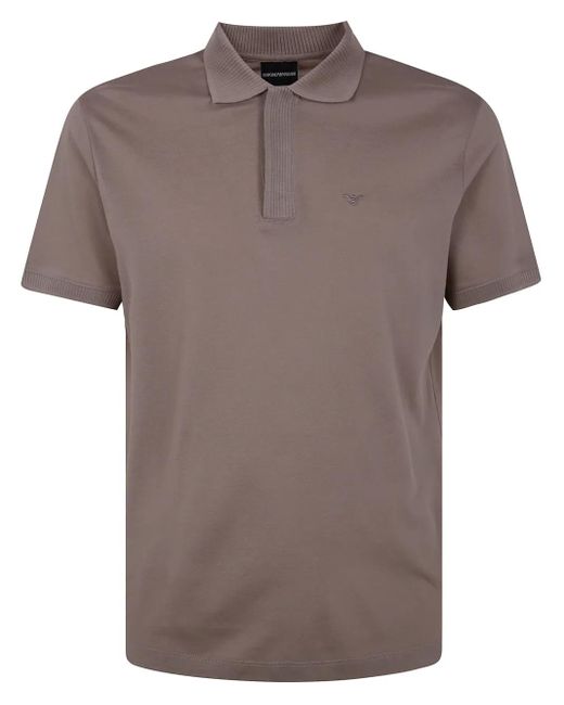 Emporio Armani Brown Logo-Embroidered Cotton Polo Shirt for men