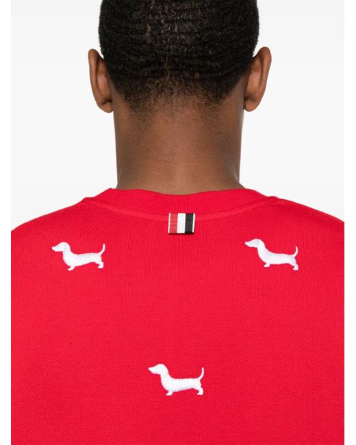 Thom Browne Dog-Embroidery T-Shirt in Red for Men | Lyst