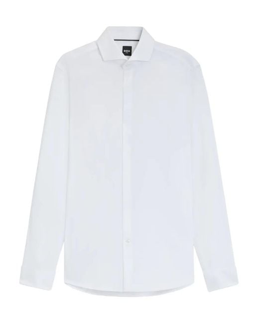 Boss White Cutaway-Collar Cotton Shirt for men