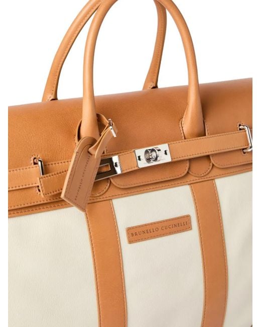 Brunello Cucinelli Natural Leather-Trimmed Canvas Holdall for men