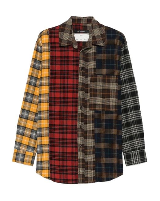 Song For The Mute Brown Color-Block Check Shirt for men