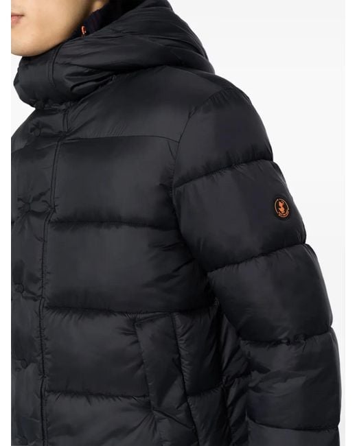 Save The Duck Black Hooded Quilted Jacket for men