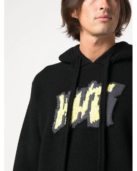 Off-White c/o Virgil Abloh Black Intarsia-Logo Wool-Blend Hoodie for men