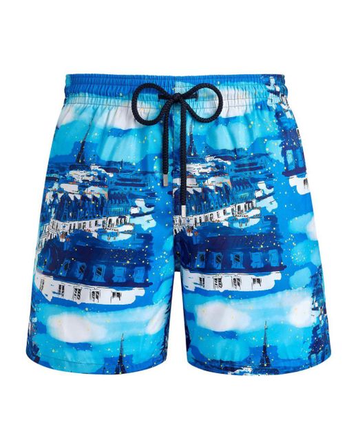 Vilebrequin Blue City-print Swim Shorts for men