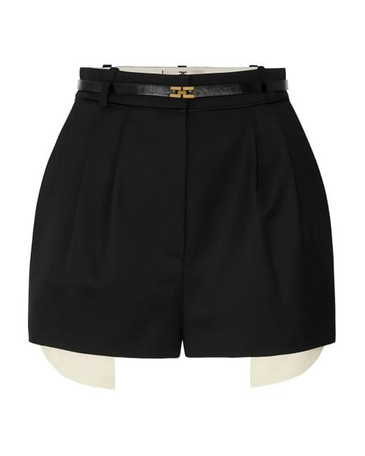 Elisabetta Franchi Black Gürtel-Shorts Mit Paspeln Aus Satin