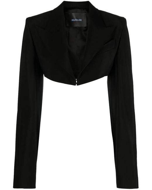 Mugler Black Cropped Twill Blazer