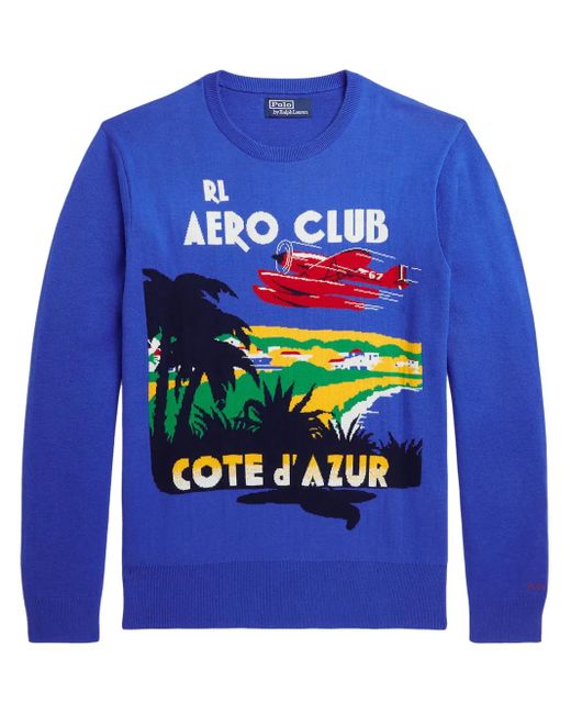 Polo Ralph Lauren Blue Intarsia-Knit Cotton Jumper for men