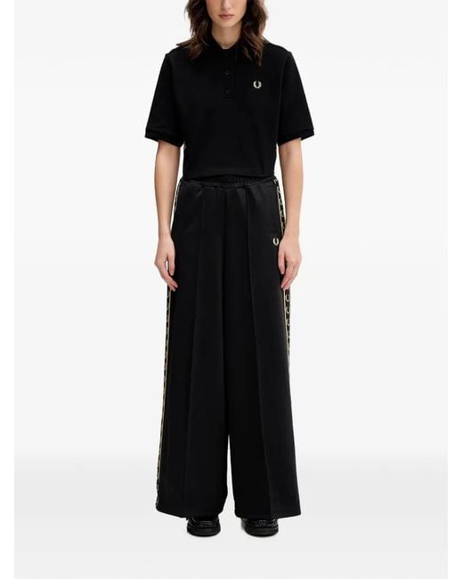 Fred Perry Black Logo-Embroidered Cropped Polo Top