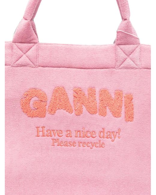 Ganni Pink Terry-Cloth Tote Bag