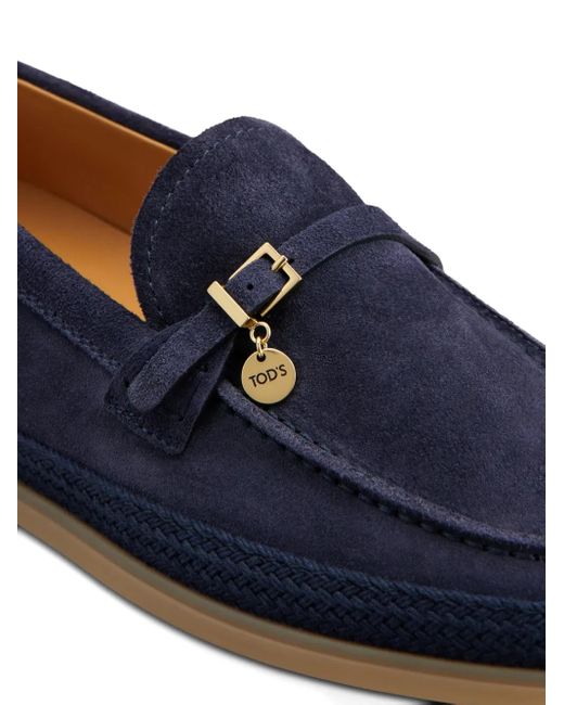 Tod's Blue Buckle-Detail Suede Loafers