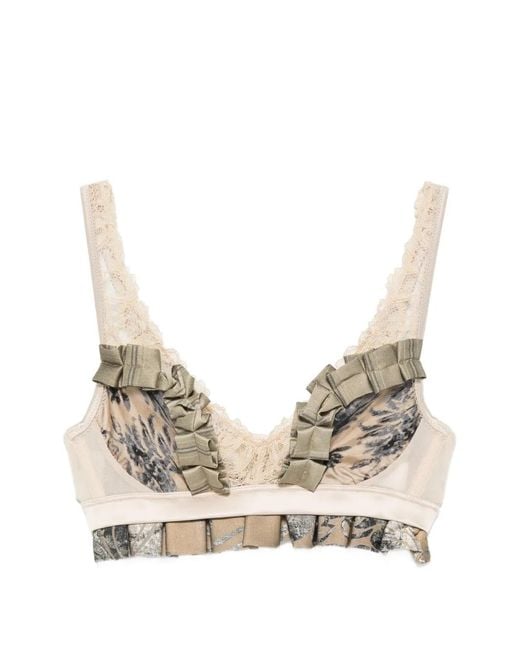 Antonio Marras Natural Ruffled Lace-Trim Bra