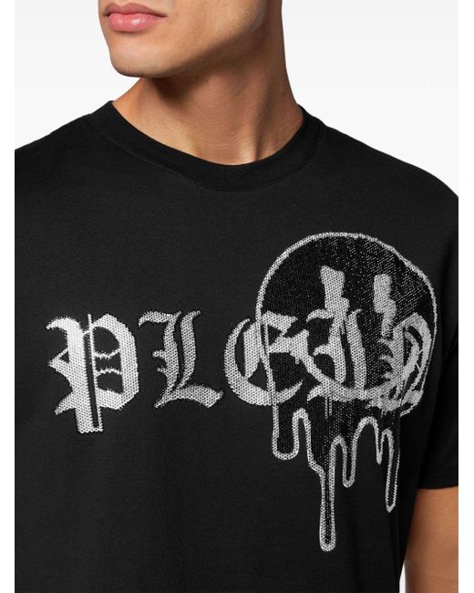 Philipp Plein Black Rhinestone-logo Cotton T-shirt for men