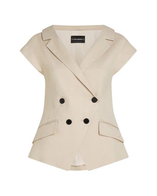 Karl Lagerfeld Natural Short-Sleeve Double-Breasted Top