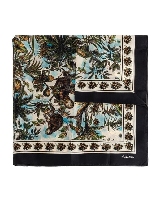 DSquared² Black Graphic-Print Silk Scarf for men