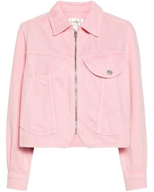 FRAME Pink Heart Cropped Denim Jacket