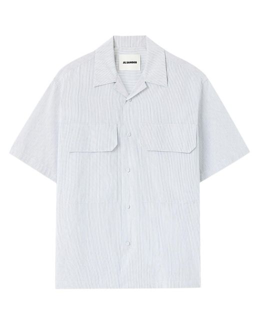 Jil Sander White Striped Short-sleeve Cotton Shirt for men