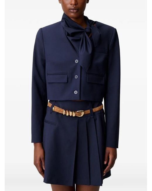 Claudie Pierlot Blue Cropped Pussy-Bow Blazer