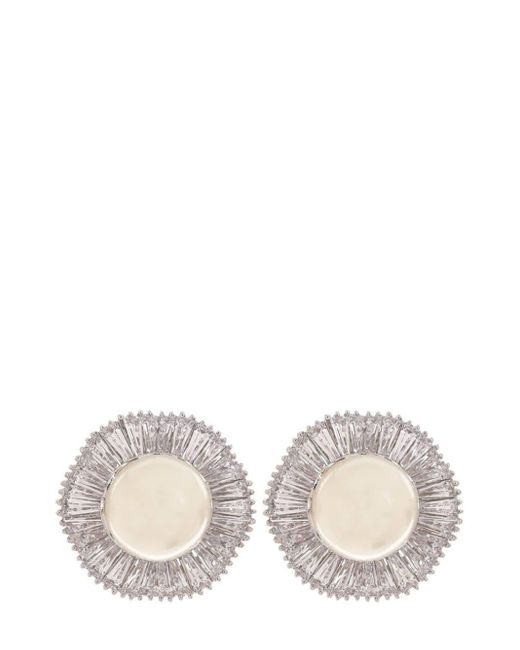 Fantasia by Deserio Metallic Pearl And Baguette Button Earrings