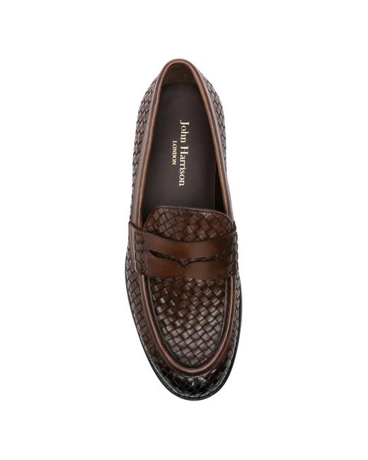 JOHN HARRISON Brown Woven Leather Loafers for men