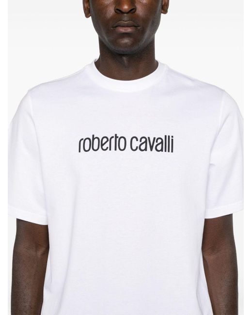 Camiseta con logo estampado Roberto Cavalli de hombre de color White