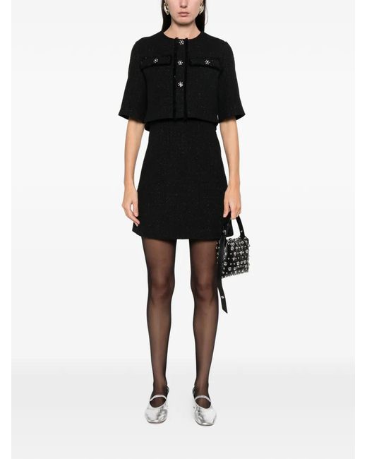 Maje Black Buttoned Tweed Mini Dress