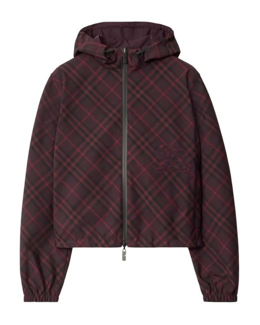 Burberry Purple Kapuzenjacke mit Karomuster