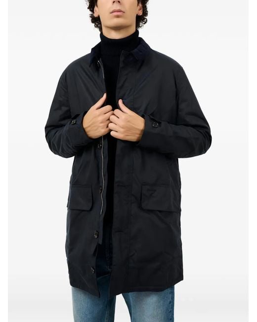 Barbour Blue Waxed-Cotton Corduroy-Collar Coat for men