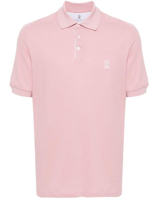 Brunello Cucinelli Pink Piqué Polo Shirt With Print for men