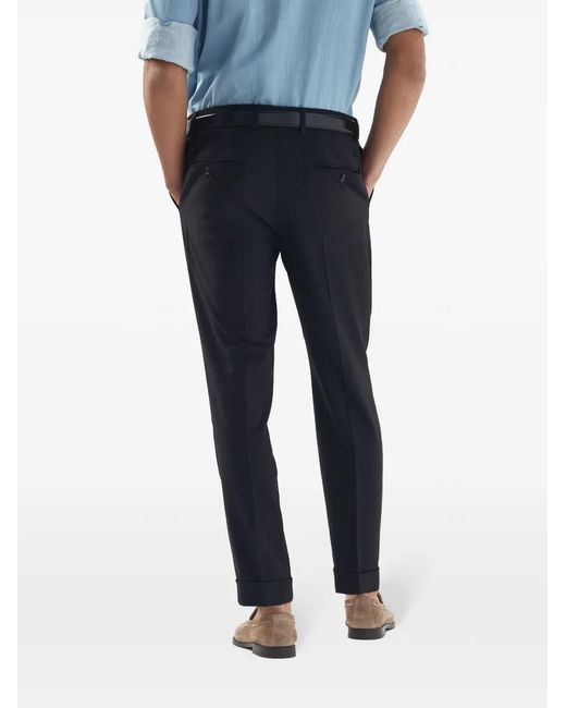 Brunello Cucinelli Black Tapered-Leg Wool Trousers for men