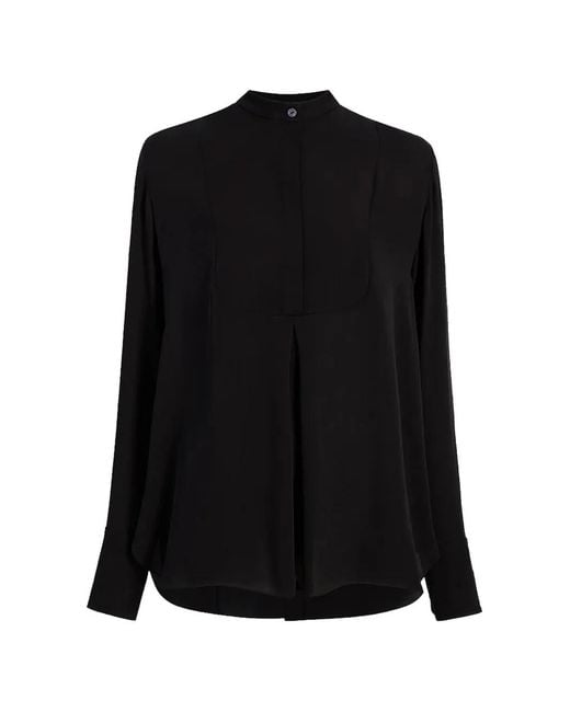 Another Tomorrow Black Tuxedo Pleated Blouse