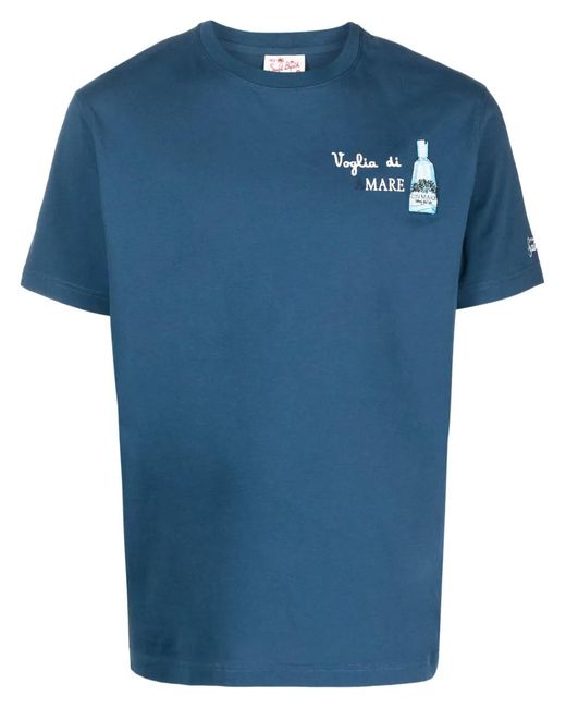 Mc2 Saint Barth Blue Logo-Print Cotton T-Shirt for men