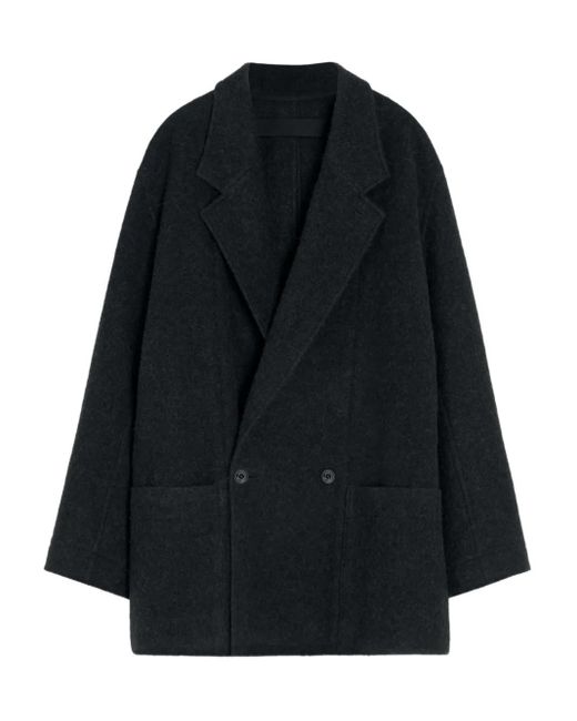 Lemaire Black Double-Breasted Felted Coat for men