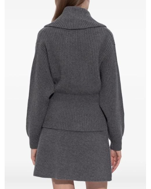 Lisa Yang Gray Button Shawl-Collar Cardigan