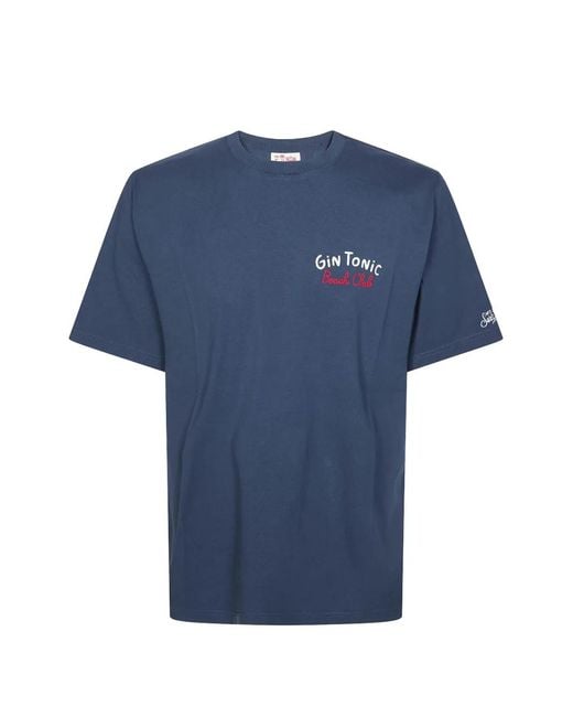 Mc2 Saint Barth Blue Portland Gin Tonic Beach Club-Embroidered Graphic-Print T-Shirt for men