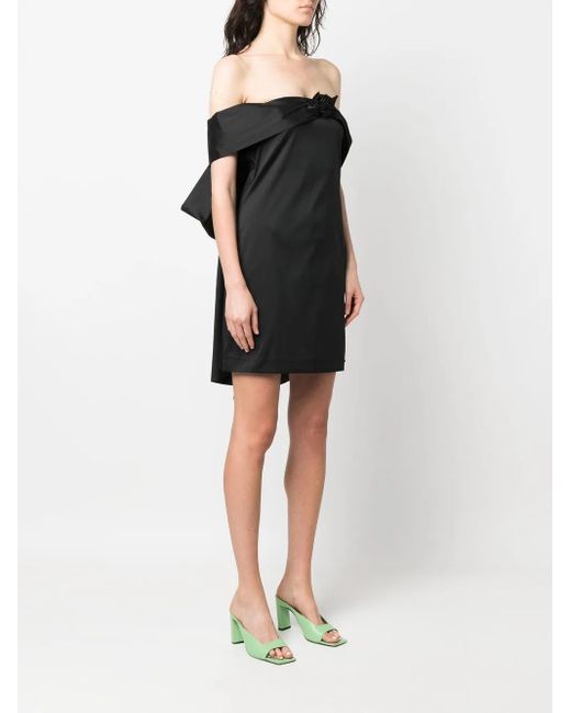BERNADETTE Black Floral-Appliqué Off-Shoulder Dress