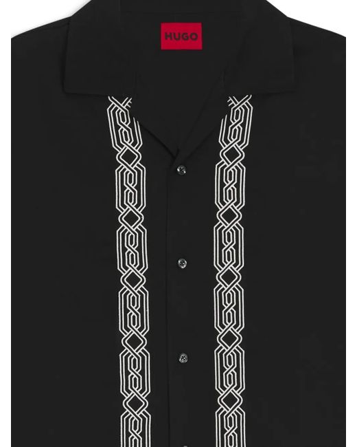 HUGO Black Short-Sleeve Border-Detail Shirt for men