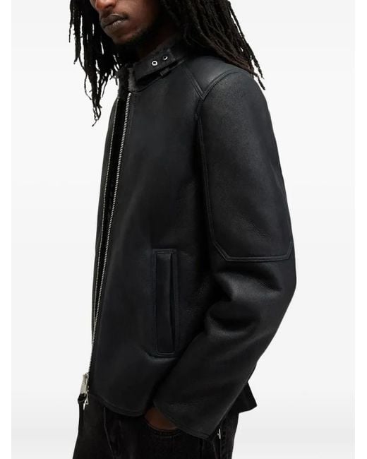 AllSaints Black Leather Zip-Front Jacket for men