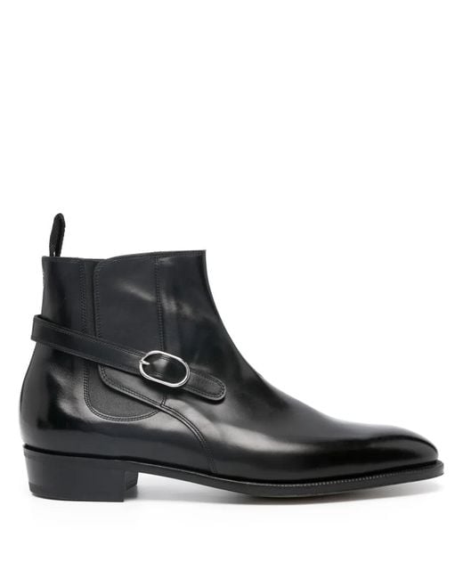 John Lobb Black Side-Buckle Polished Leather Boots for men